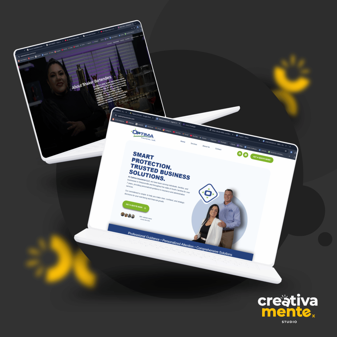 mockup mostrando como se ven algunas de las paginas web que hemos diseñado en portátiles