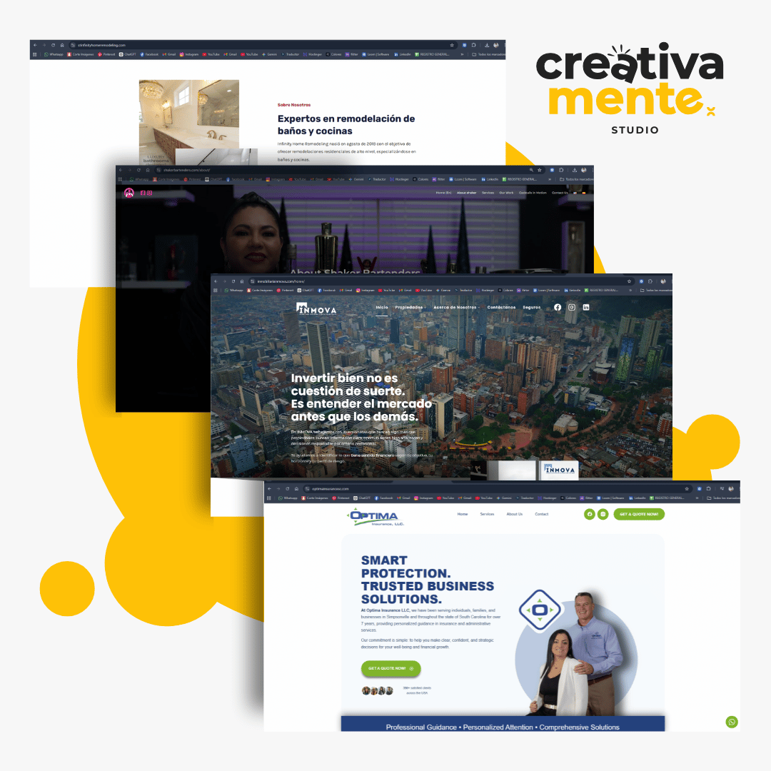 Muestra de algunas de las paginas web que hemos hecho para empresas algunas en colombia y otras en estados unidos