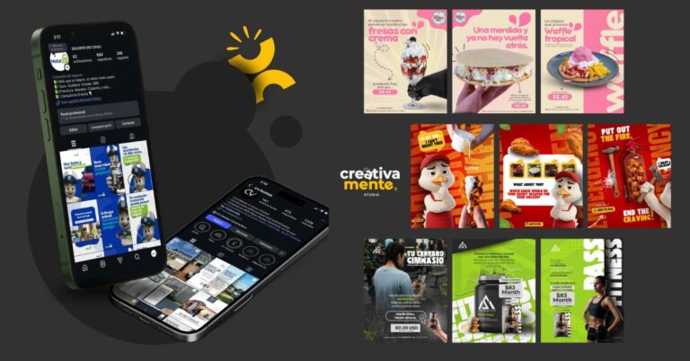 mockup de diseño para redes sociales de clientes reales y algunos ejemplos más de creativamente studio