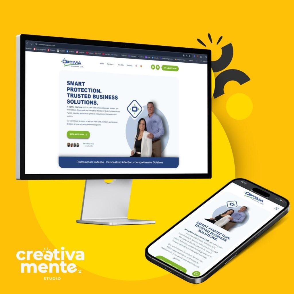 Diseño web profesional en colombia pagina realizada para cliente en Greenville USA Optima Insurance LLC